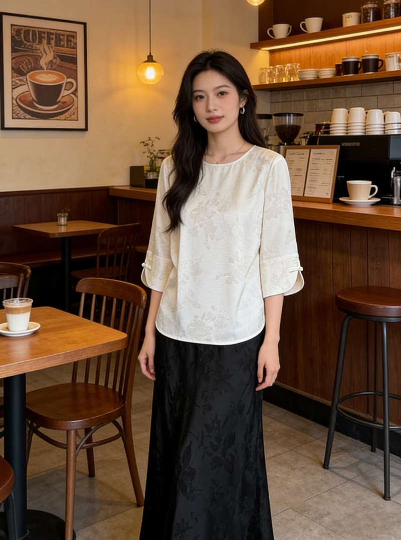 Jacquard Half-Sleeve Top 提花中袖上衣