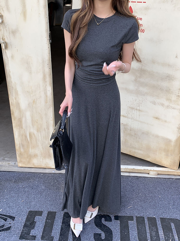 Real Shot 2025 Spring Summer New Loose Casual Solid Color Top Short Sleeve Skirt Long Skirt Women's Two-Piece Set