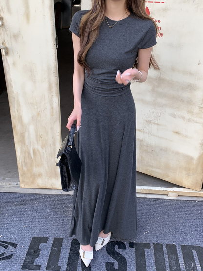 Real Shot 2025 Spring Summer New Loose Casual Solid Color Top Short Sleeve Skirt Long Skirt Women's Two-Piece Set