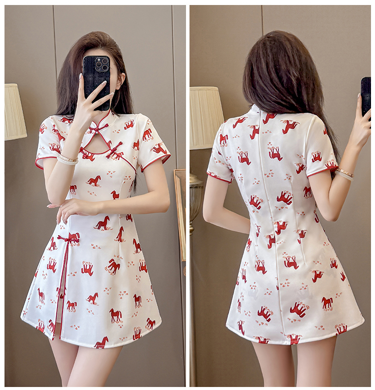 Real Shot New Style New Chinese Style Fashion Suit Petite Cheongsam Dress Socialite Style Dress Suit Two-Piece Set