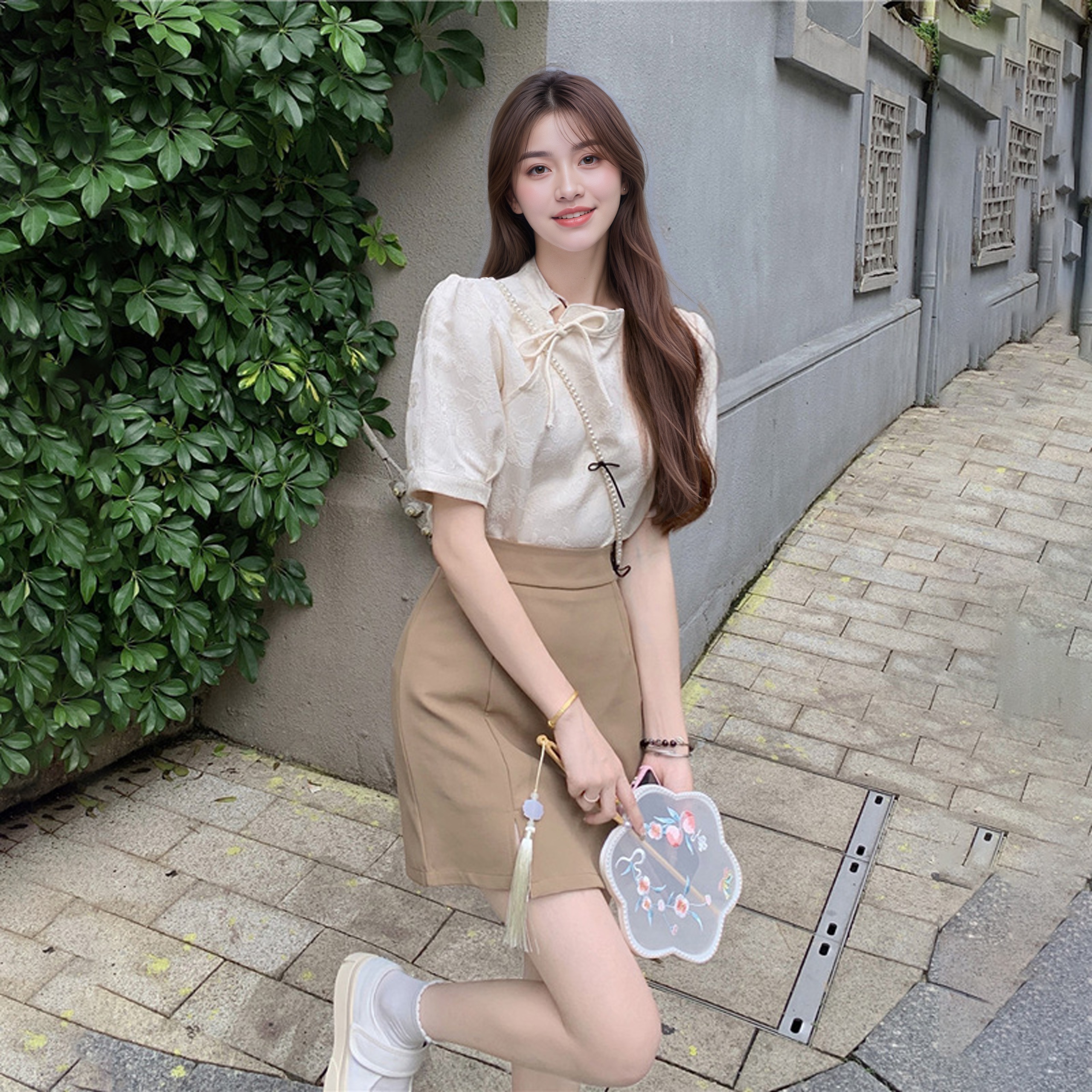 Beige Two-Piece Set茶系中式套装