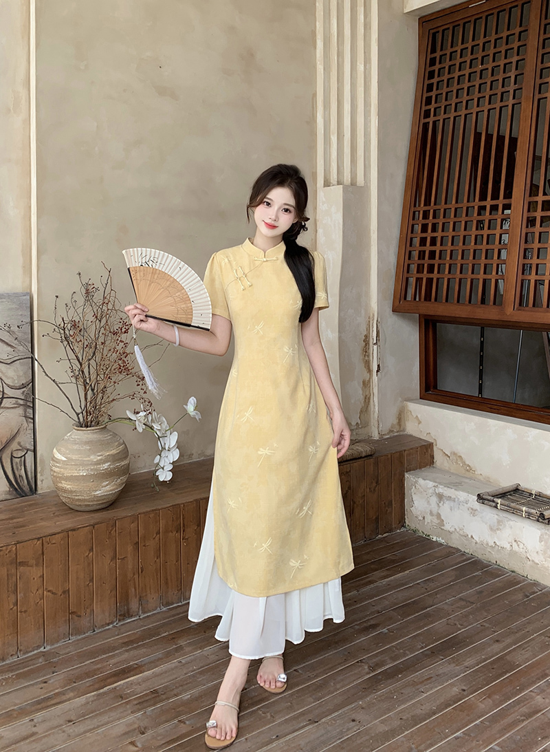 新中式拼接雪纺旗袍*2 Colors