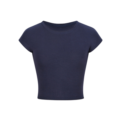 T443 # 230g Cool Silk Cotton 40s 1*1 Ribbed Round Neck Short Pure Desire Hot Girl Slim Hourglass T-Shirt for Women