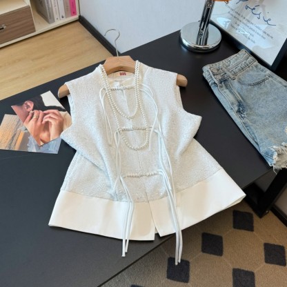 SIGNATURE Sequin Collar Vest 白色立领亮片马甲