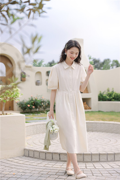 Polo Buttoned Dress with Knit Shawl 排扣连衣裙+针织披肩 *2 Colors