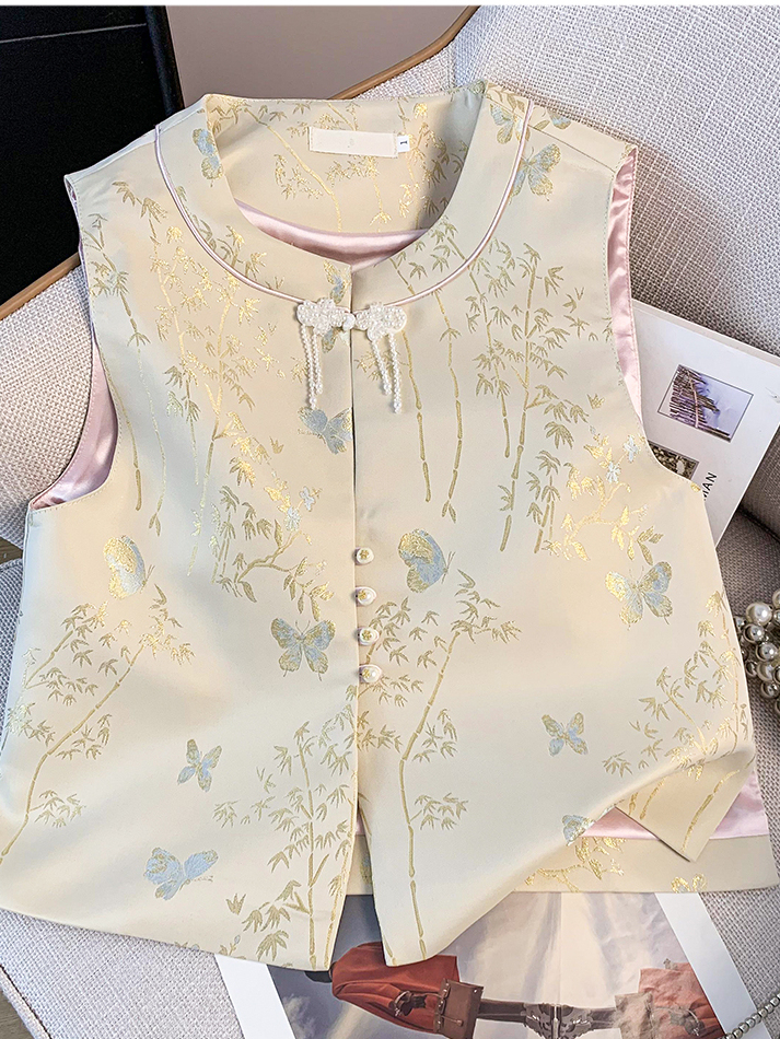 刺绣织金马面裙 Round Neck Buttoned Brocade Embroidered Hanfu Classical Cardigan Retro Vest Top