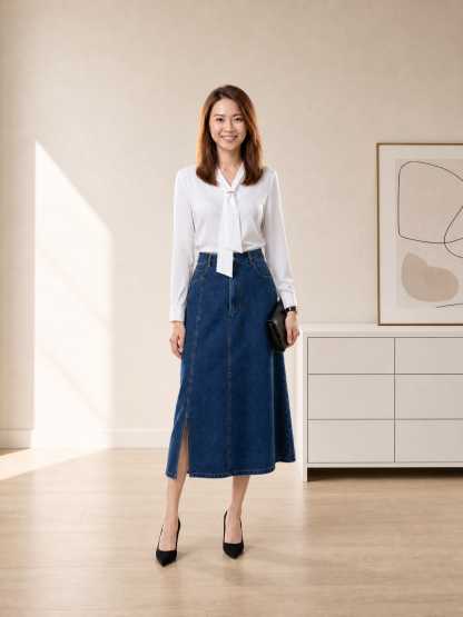 LINEA Washed Denim A-Line Slit Skirt 水洗牛仔开叉A字半身裙*2 Colors