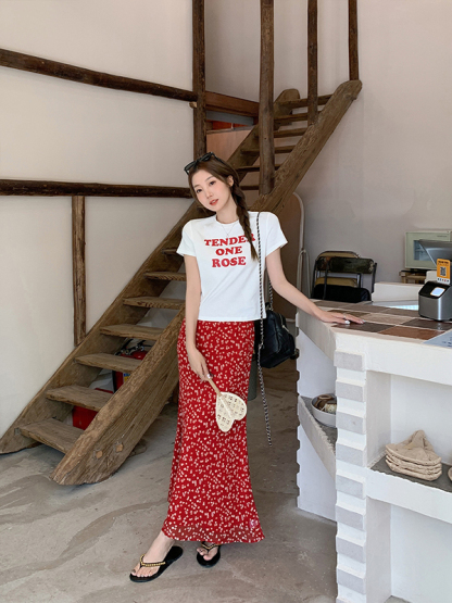 Real Shot Real Price Summer 2025 New Round Neck Slim Fit Slimming Regular Shoulder Short Sleeve T-Shirt Women Letter Print Top