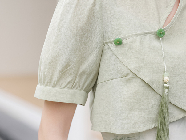 Green Bamboo Floral Two-Piece Set 青竹花语吊带裙罩衫两件套