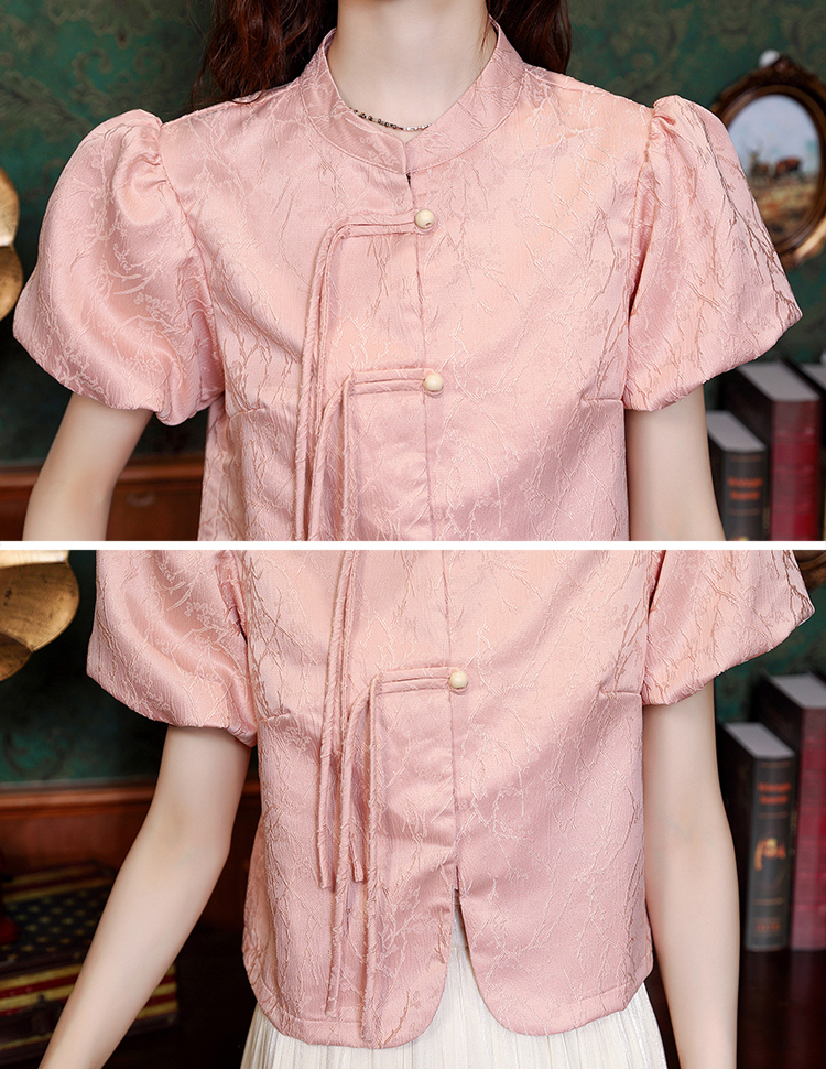 提花装泡泡袖上衣*2 Colors