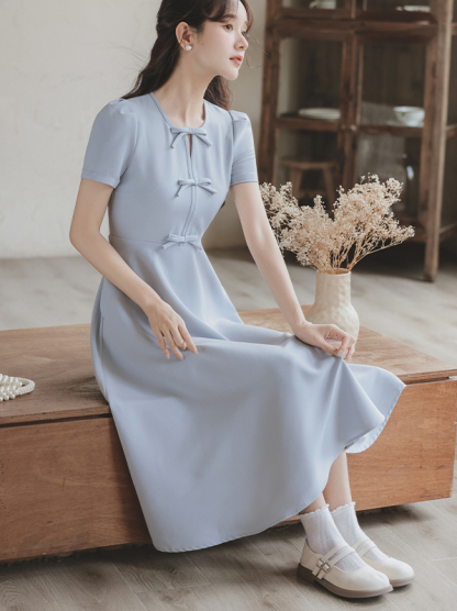 New Chinese Style Improved Cheongsam Dress Women's Summer High Sense Temperament Waist-Controlled Slimming Dress 50