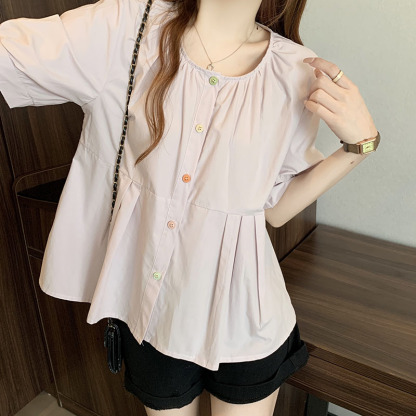 Sweet Round Neck Loose Blouse 甜美圆领宽松衬衫*3 Colors