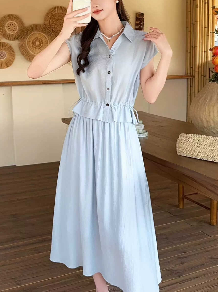 CHIC Shirt & A-Line Skirt Set 简约风翻领衬衫A字半身裙套装*2 Colors