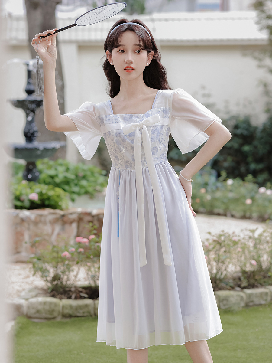 New Chinese Floating Flower Jiangnan Improved Hanfu Embroidery Tassel Gentle Vacation Skirt Fairy Dress