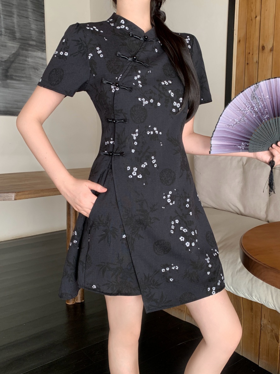 Short Sleeve Cheongsam Short Skirt Two-Piece Set 袖旗袍短裙两件套装