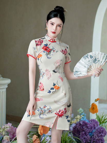 National Trend Printed Qipao Summer New Improved Style for Petite Young Girls New Chinese Style National Style Dress