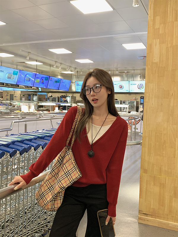 慵懒撞色假两件毛衣* 2 Colors