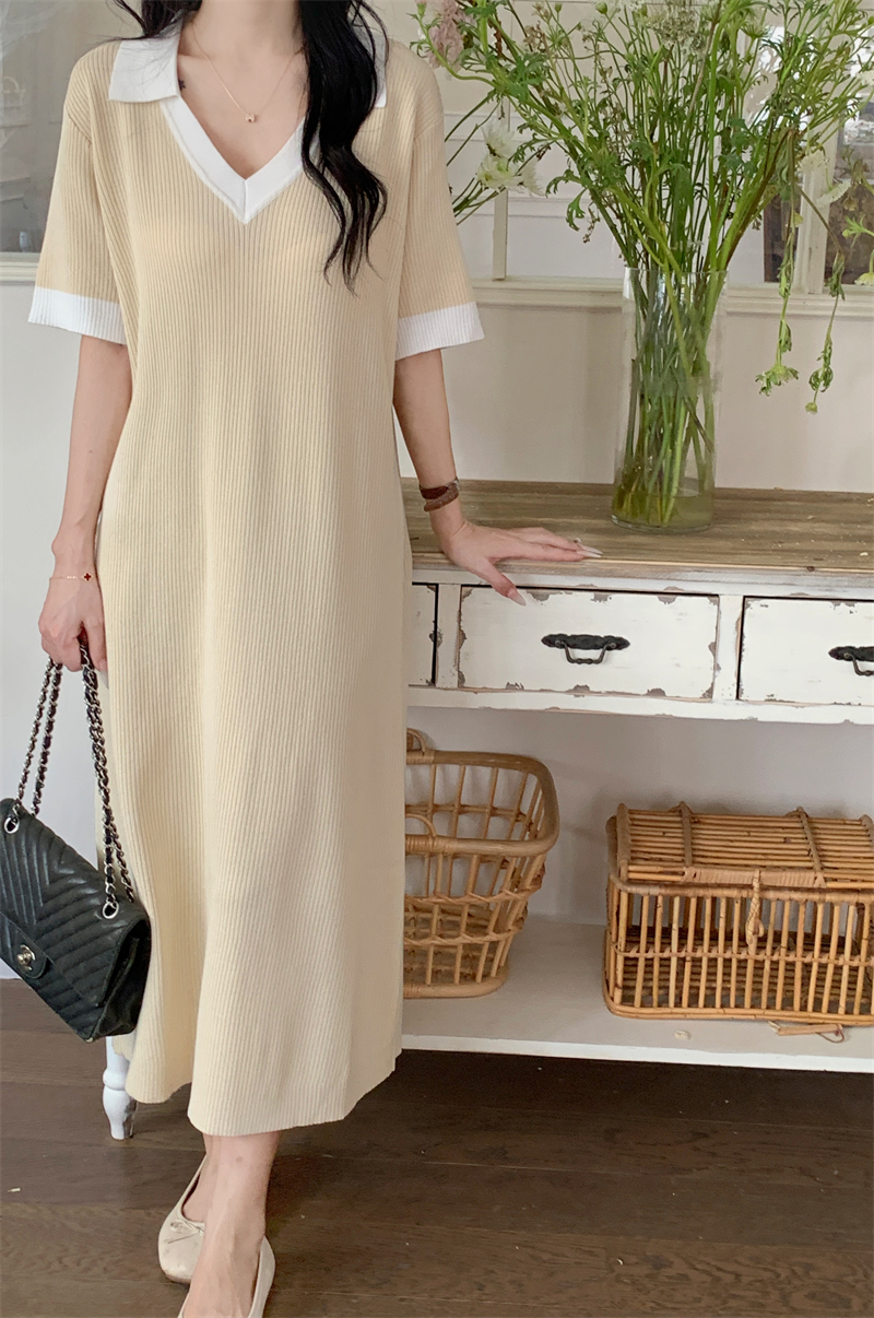 Vintage V-Neck Knit Dress  法式复古V领针织连衣裙*3Colors
