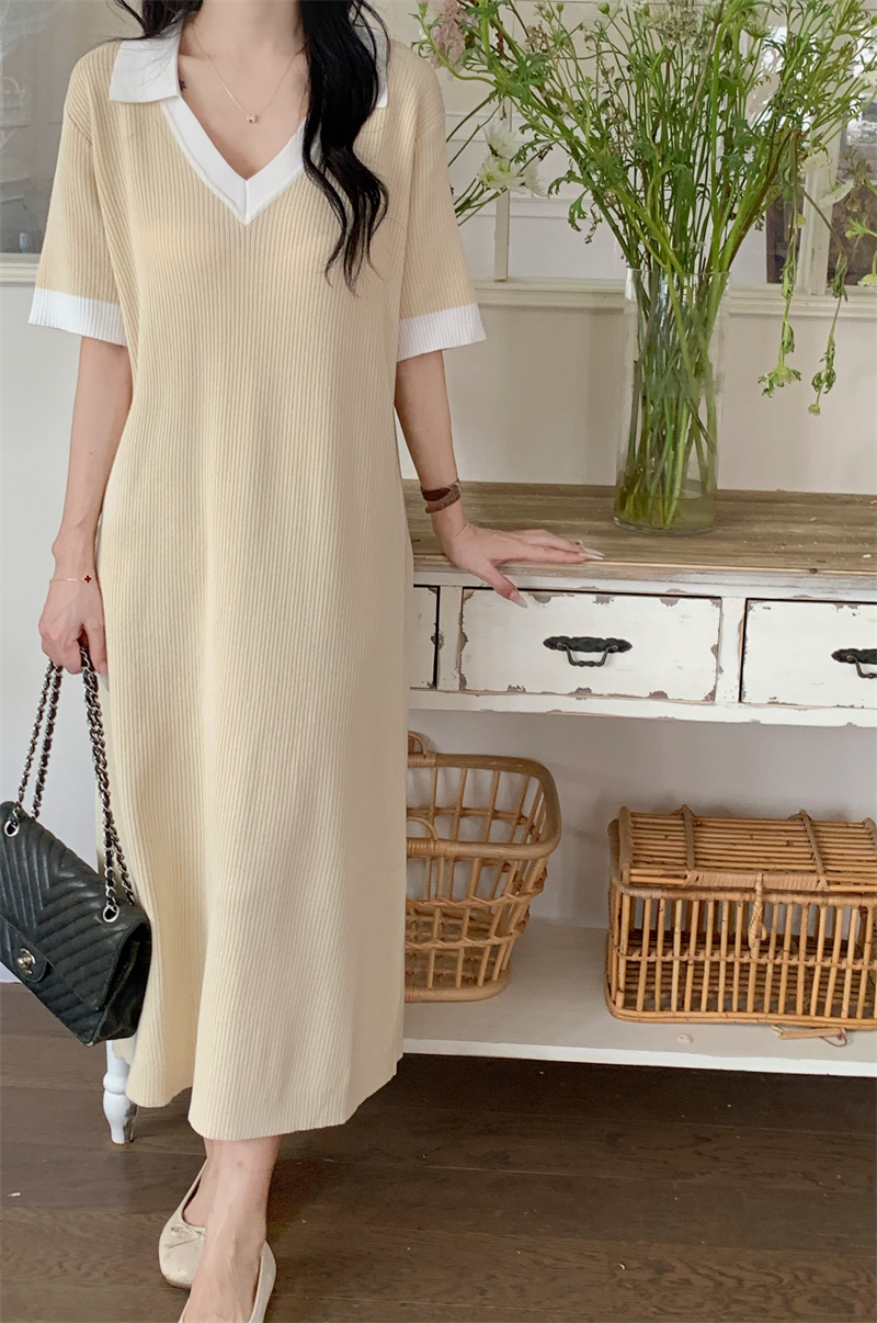 Vintage V-Neck Knit Dress  法式复古V领针织连衣裙*3Colors