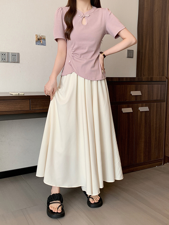 新中式镂空盘扣短袖T恤 New Chinese Style Hollow Out Button Short Sleeve T-Shirt