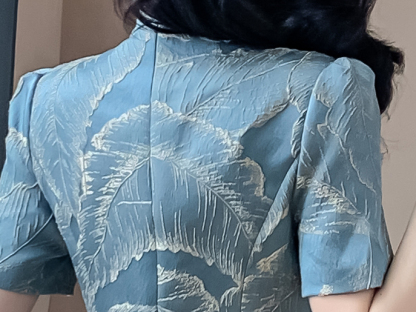 Azure Bloom Jacquard Cheongsam  蓝色提花改良旗袍