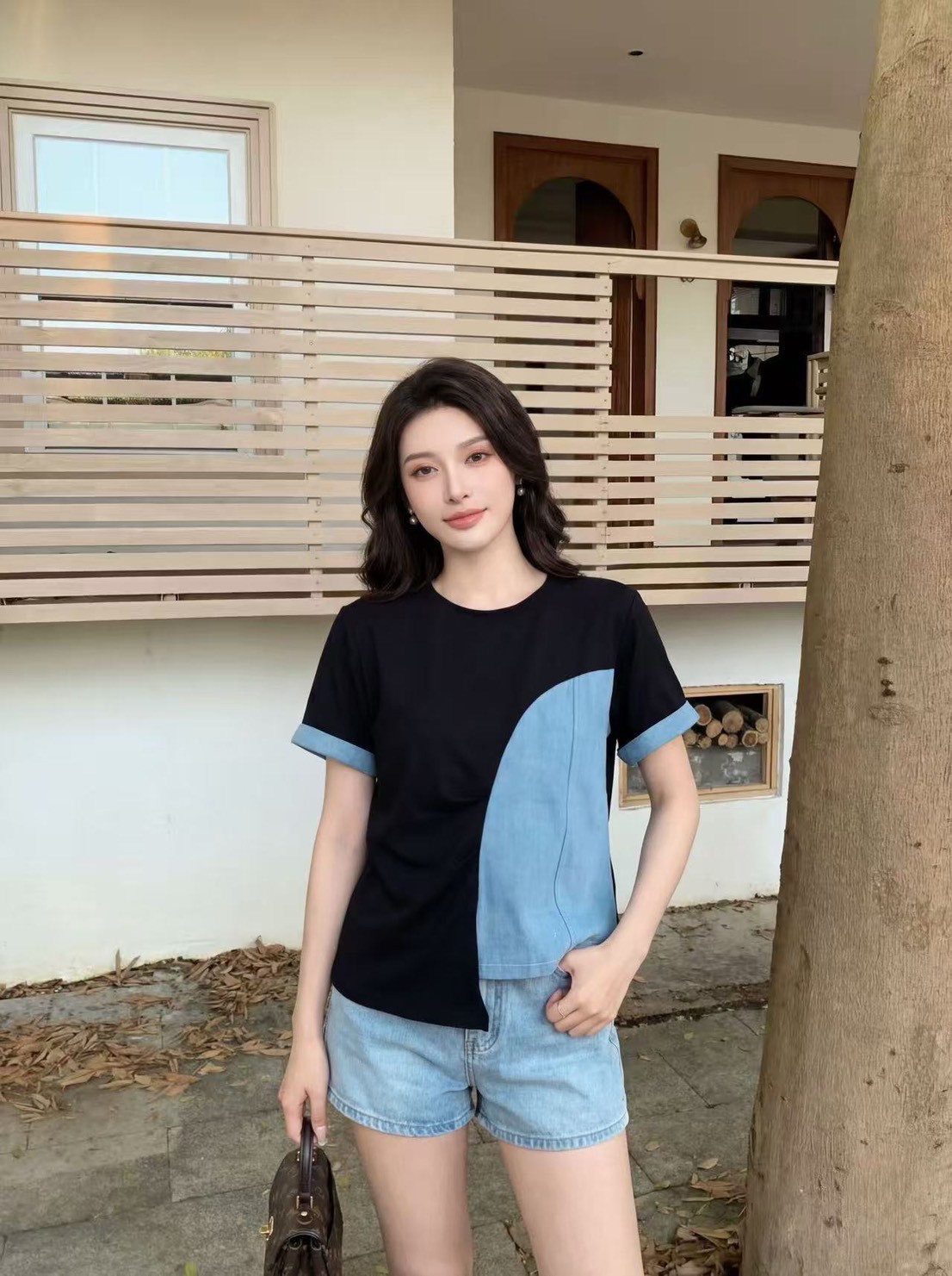  不规矩牛仔拼接上衣*4 Colors