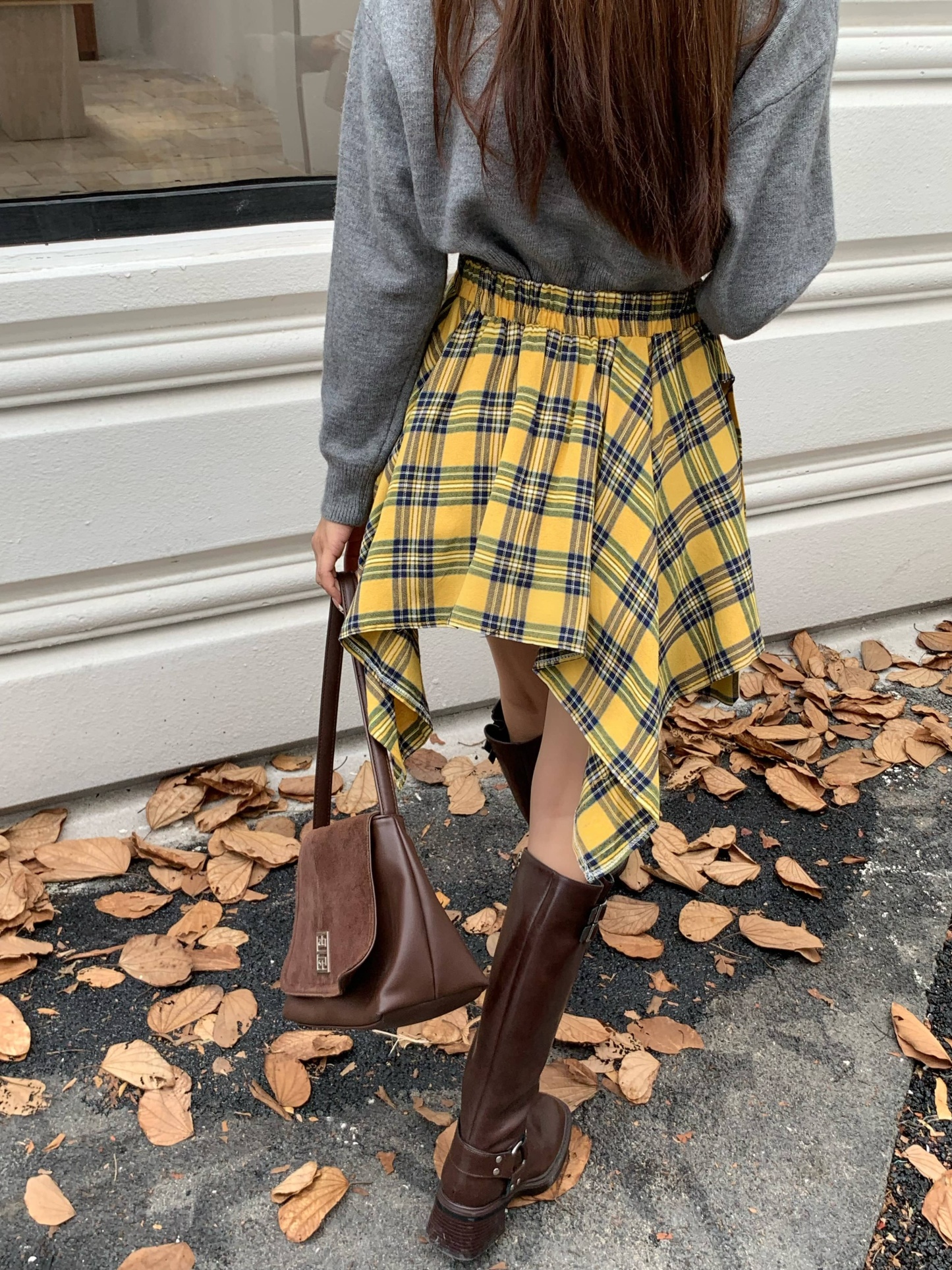 Plaid Ribbon-Tie Asymmetrical Skirt 不规则绑带格纹短裙*4 Colors