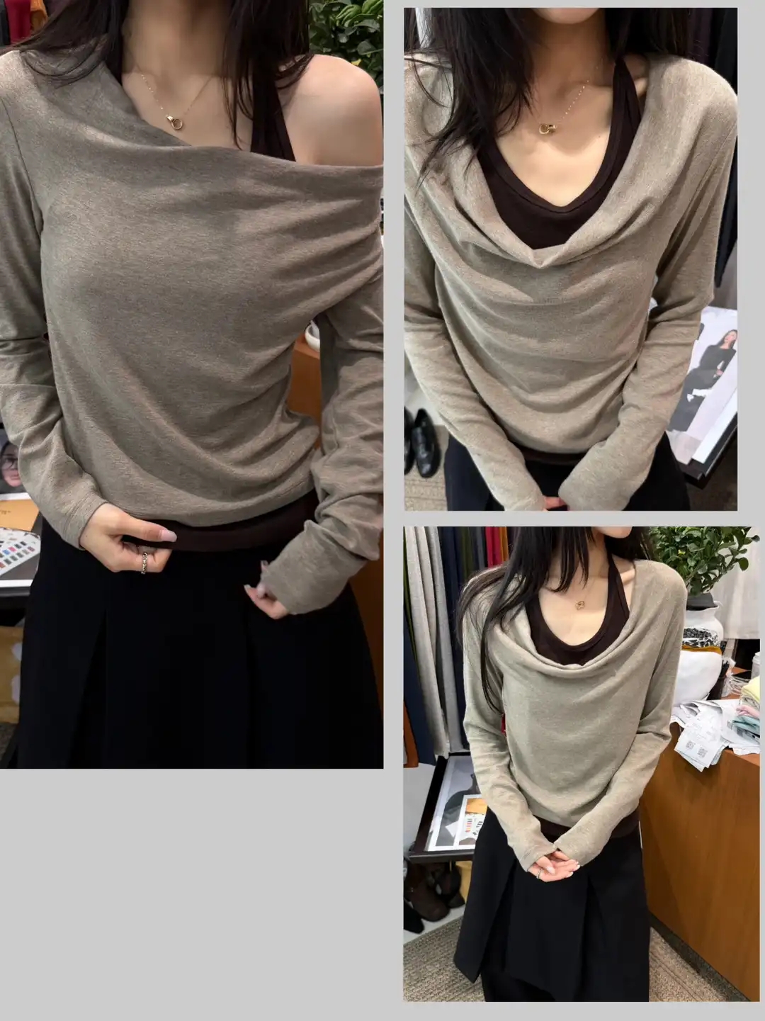 一衣三穿挂脖撞色假两件长袖上衣 * 9 Color