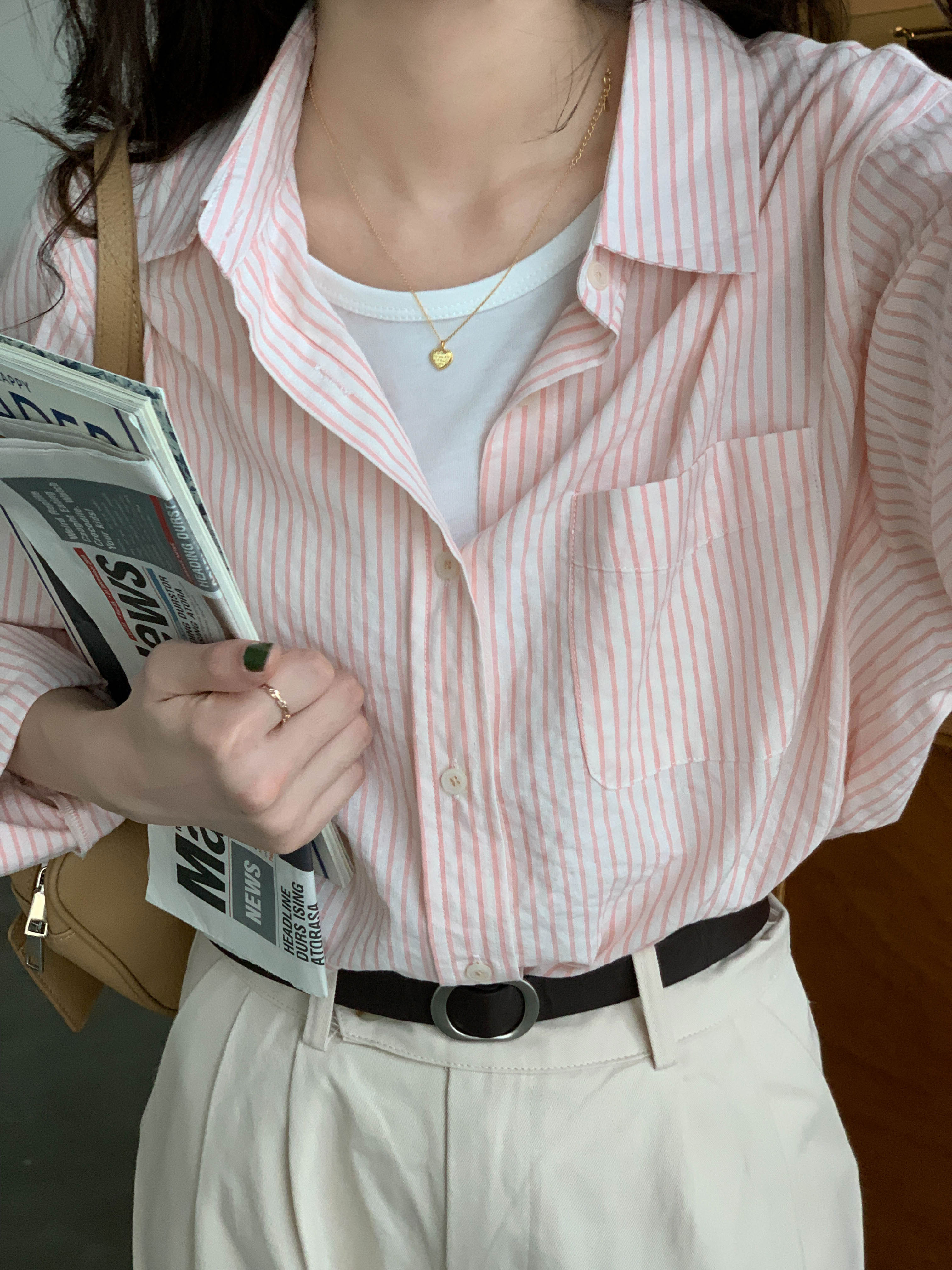 Casual Striped Long-Sleeve Blouse 治愈系女孩~经典条纹宽松长袖衬衫*3Colors