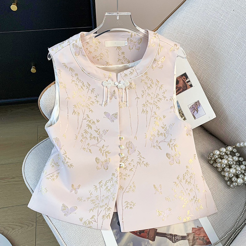 刺绣织金马面裙 Round Neck Buttoned Brocade Embroidered Hanfu Classical Cardigan Retro Vest Top