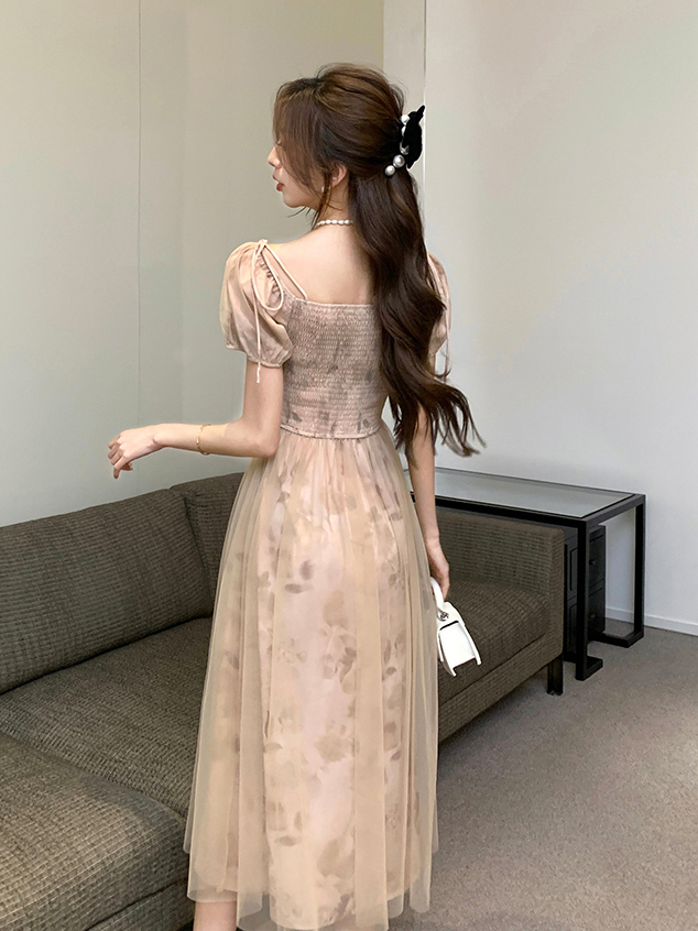 Romantic Ruched Tulle Dress 温柔系褶皱拼接网纱连衣裙*2Colors