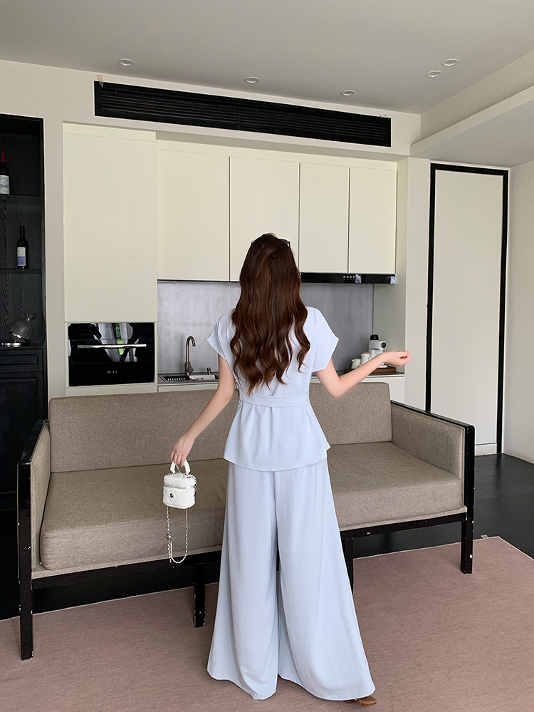LUMEA Flutter Sleeve Tie Top & Wide Leg Pants Set 飞飞袖绑带上衣+阔腿裤两件套*2 Colors