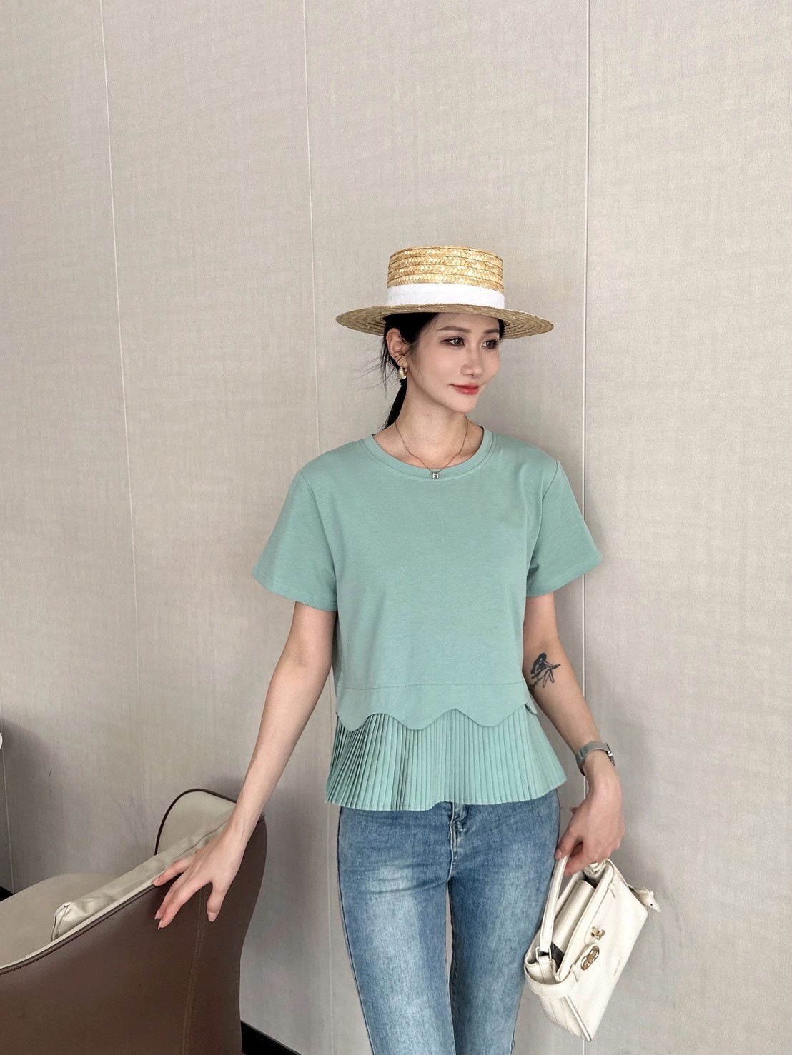Ruffle Trim Pleated Top 木耳边百褶上衣*4 Colors