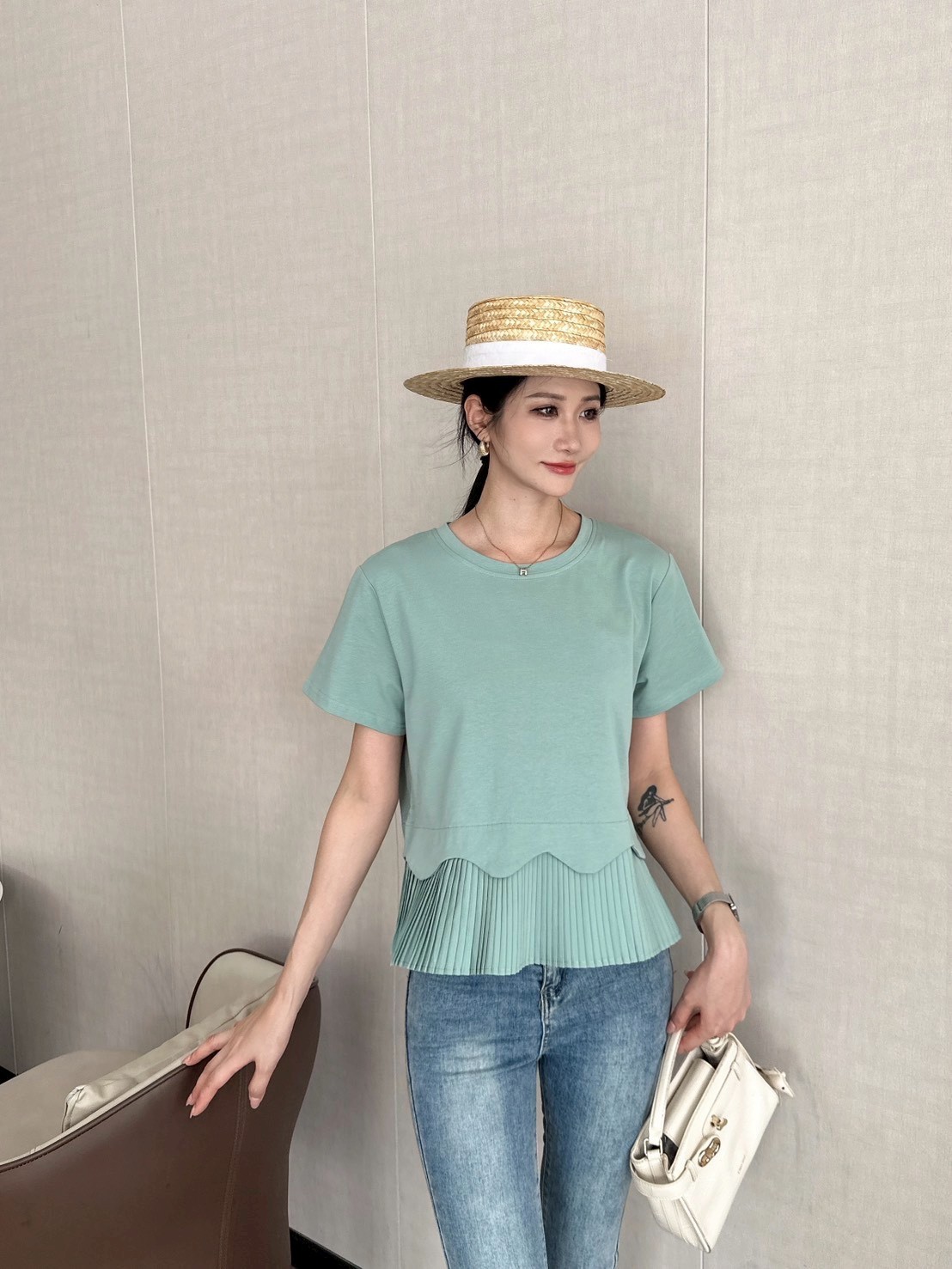 Ruffle Trim Pleated Top 木耳边百褶上衣*4 Colors