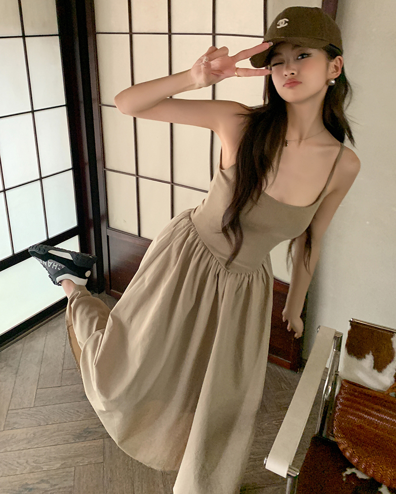 Real Shot 2023 Summer New Suspender Dress Long Slimming Women's Elegant All-Match Gentle Dress