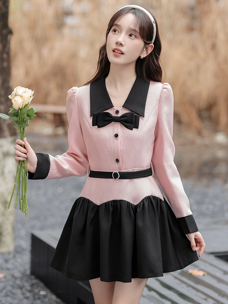 法式粉色娃娃领连衣裙* Size S