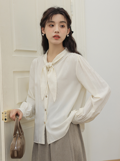 Sella Tie-Front Blouse 纯色系带衬衫*2Colors