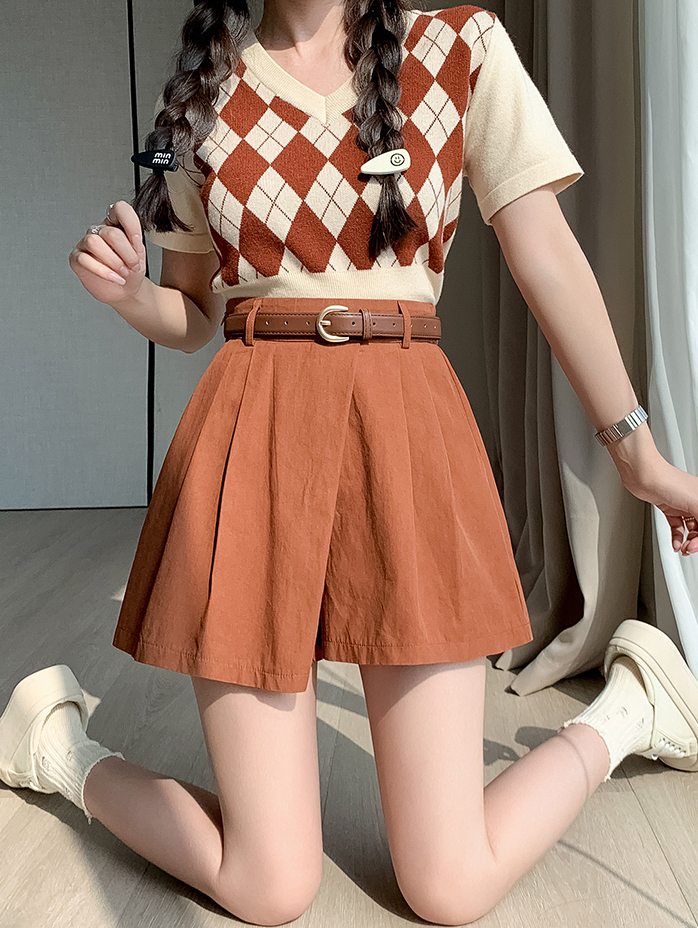 Real Shot Spot Casual Shorts Women 2024 Summer Workwear Short Culottes High Waist Loose Wide Leg Pants A- line Short Pantskirt