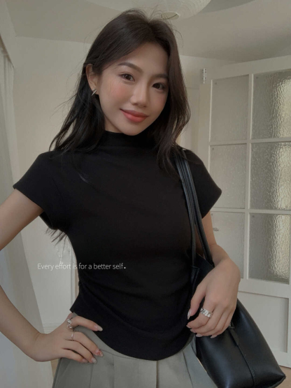 Half-high Collar Ultra-flattering Short Sleeve T-shirt 半高领超美体态短袖T*10 Colors