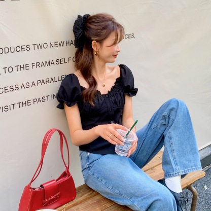 Evelis Ruffle Puff Top 泡泡袖木耳收腰上衣*2 Colors