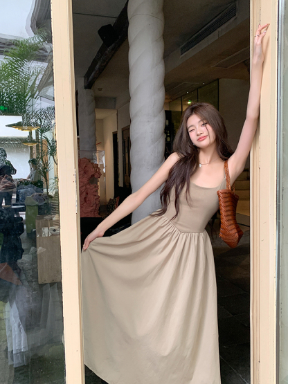 Real Shot 2023 Summer New Suspender Dress Long Slimming Women's Elegant All-Match Gentle Dress