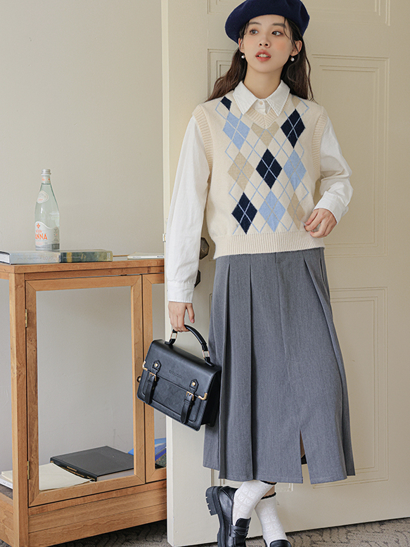 Charcoal Gray A-line Blazer Skirt 文艺灰色西装半身裙