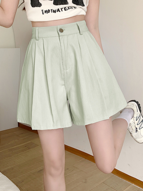 Real Shot Casual Slimming plus Size A- line Pantskirt Hot Girl Summer Commute Plump Girls Washed Cotton Shorts