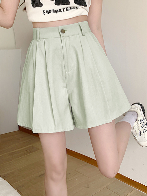 Real Shot Casual Slimming plus Size A- line Pantskirt Hot Girl Summer Commute Plump Girls Washed Cotton Shorts