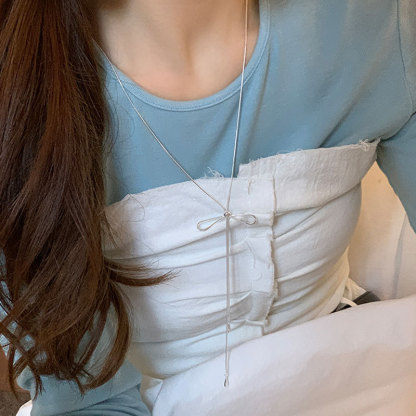Adjustable Bow Lariat Necklace 小众ins 蝴蝶结抽拉式长款项链