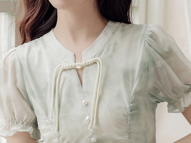 New Chinese Style Improved Cheongsam Printed Temperament Dress Women's Summer New Design Sense Fairy Chic Dress 40