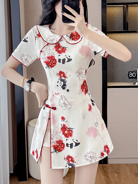 熊猫图案中式2件套