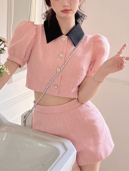 Chic Pink Tweed Suit Set 小香风女神粉色两件套