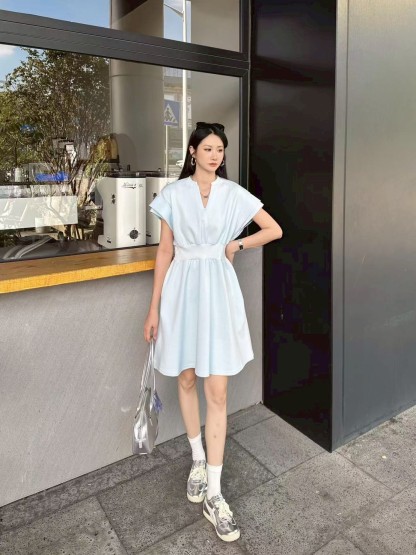 V-Neck Waist-Cinched Dress V领收腰连身裙*5 Colors