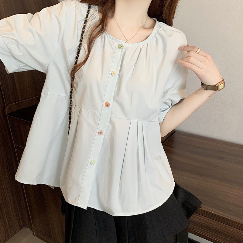 Sweet Round Neck Loose Blouse 甜美圆领宽松衬衫*3 Colors
